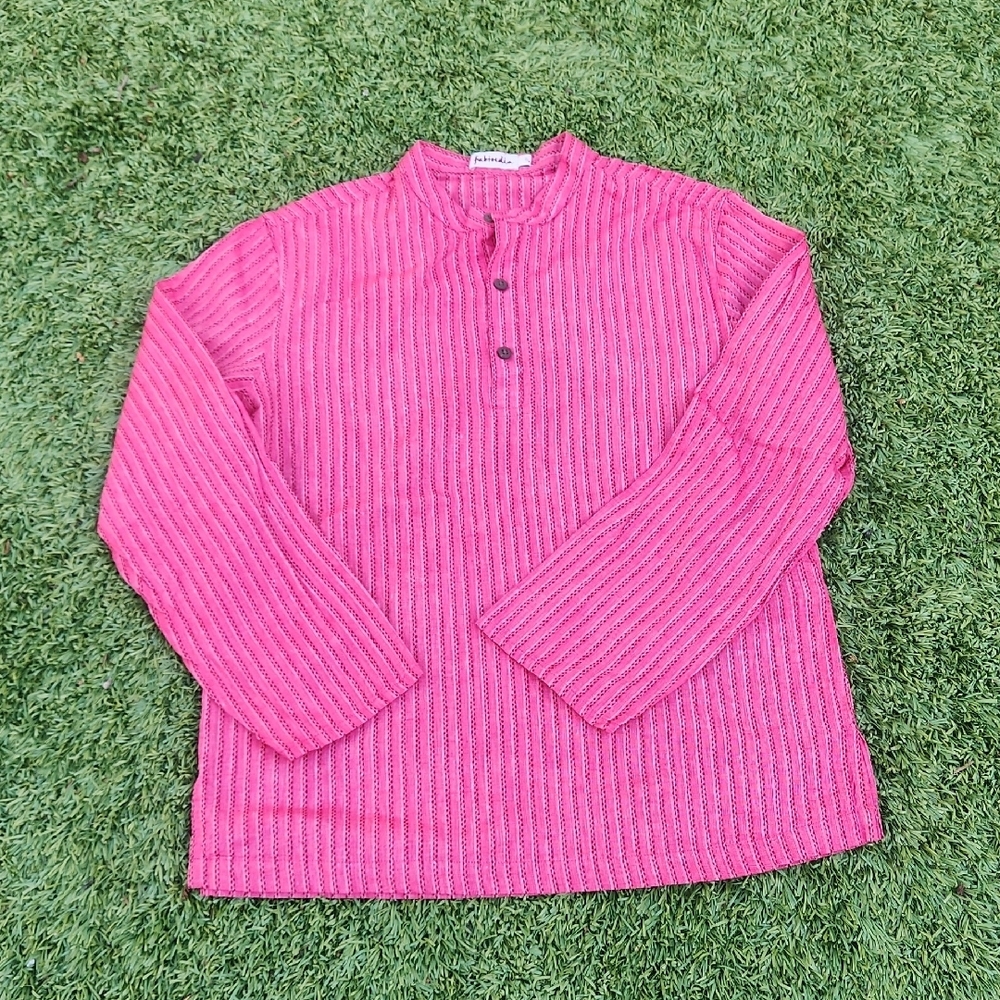 Fab India Pink Striped Men's Kurta